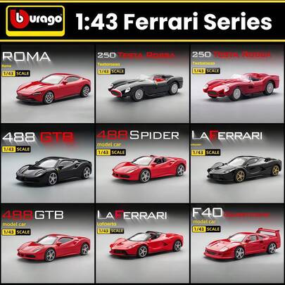  Burago 1:43 schaal Ferrari Earth, Enzo, 458, 488, F40, Roma, 250 Testa Rossa, Purosangue, SP1, Portofino gegoten metalen raceauto model statisch miniatuur voertuig speelgoed verzamelobject cadeau voor mannen