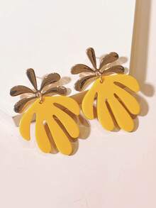 1 Pair New Bohemian Leaf Design Resin Dangle Earrings, Fashion Unique Niche Style Vacation Vibe Earrings For Women, Suitable As Gift For Friends, Party Wear - Yellow - View 3