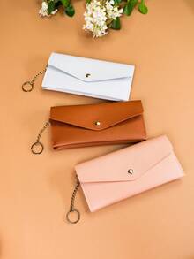 时尚简约长款钱包，带按扣链条钥匙扣卡包，适合日常使用 - 彩色 - 查看 12