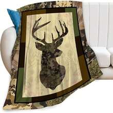 Deer Camouflage Throw Blanket Cozy Plush Camo Hunting Flannel Fleece Ultra Soft Blankets Unisex Lightweight Fuzzy Party Blanket Gifts For Adult Men Bed Couch Sofa.Jpg - White - View 2