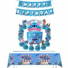Disney 史迪奇主题派对装饰套装，包括生日横幅、蛋糕装饰、星际宝贝主题生日场景装饰 - 彩色 - 查看 11