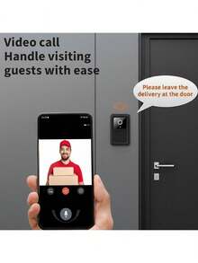 Timbre de vídeo inteligente con cámara, capacidad de batería de 400mAh, cámara HD, lente gran angular, intercomunicador de voz inteligente, Wi-Fi, altavoz incorporado, intercomunicador bidireccional, alerta en tiempo real, control a través de aplicación - Negro - Ver 6