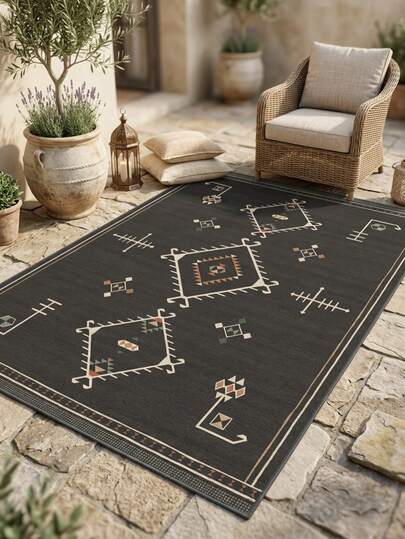 1 件装复古摩洛哥几何菱形图案地毯/门垫，100% 涤纶材质，柔软舒适，可机洗，适用于入口、阳台、走廊、户外、露台、客厅等场所，四季皆宜