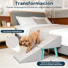 Escalera Perro Cama 2 en 1 Convertible a Rampa para Perros Subir Cama. Protege Articulaciones de Perros Mayores o Lesionados Antideslizante + Guantes - Gris - Ver 4