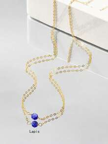 1 pieza Collar de plata de ley 925 con perla de agua dulce natural/ágata negra/turquesa/lapislázuli, elegante y minimalista para uso diario y bodas, cadena apilable - Dorado - Ver 4