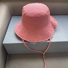 Korean Style Frayed Brim Bucket Hat, Suitable For Outdoor, Hiking, Sun Protection In Summer - Rose Red - View 5