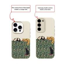 1pc TPU Material Retro Floral & Cat Pattern Phone Case, Compatible With IPhone 17 Pro Max/17/16 Pro Max/15/13/12/11, S20 FE/A15/S24/A55, Note 11/12/13 Pro, Full-Body Shockproof Soft Protective Cover - White - View 7
