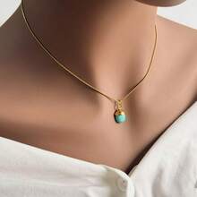 1pc Minimalist Versatile Asymmetrical 3D Malachite Turquoise Necklace, 18K Gold Plated Stainless Steel Choker, Suitable For Women's Daily And Party Wear - Yellow Gold - View 19