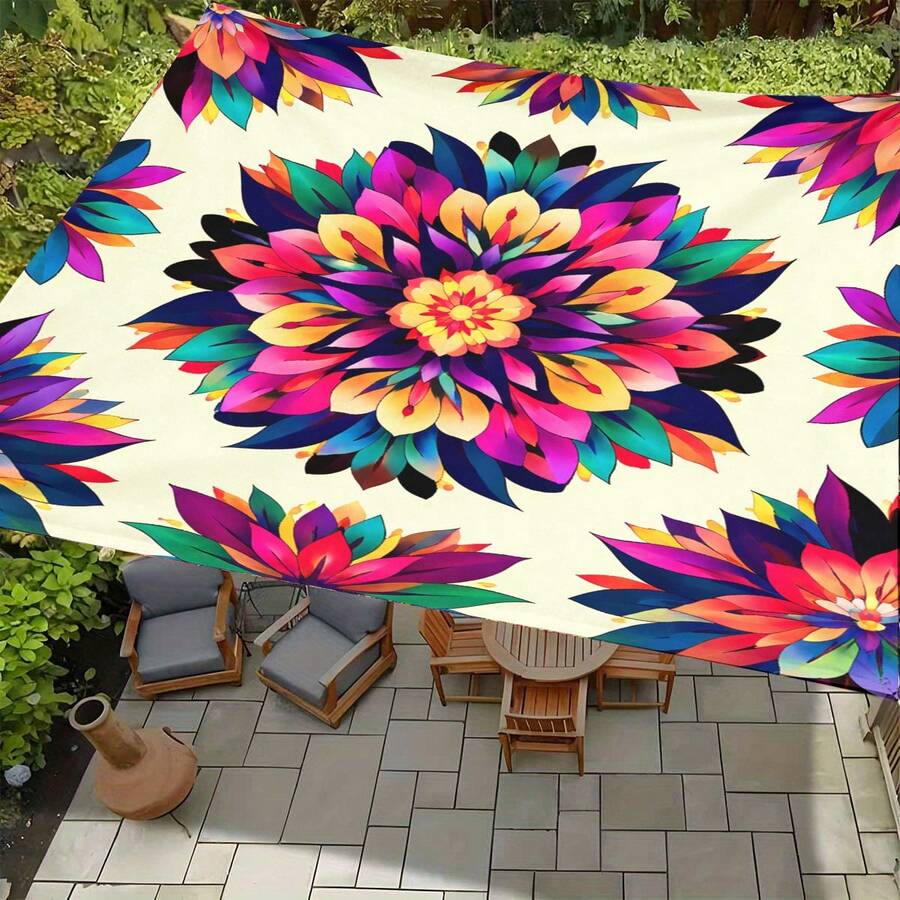 1pc Colorful Mandala Bohemian Sun Shade Canopy With Mandala Floral Print - Lightweight Portable Outdoor Sun Shade Umbrella For Beach, Pool, Camping And Garden - Instant Setup Tent, With Ropes - A - View 1