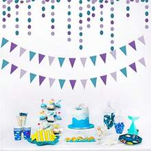 AMermaid Party Decorations Pennant Banner - 2 Pack Glitter Purple Blue Under The Sea Paper Triangle Flags Garland Little Mermaid Theme Girls Birthday Wedding Baby Shower Party Bunting - 藍紫色 - 查看 2