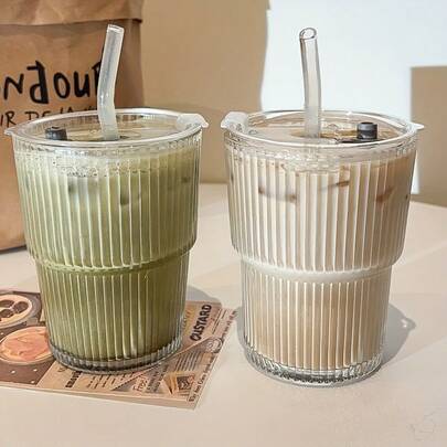 1 cốc cà phê thủy tinh bền chắc, có thể tái sử dụng, dung tích 360ml (12oz/360ml) kèm ống hút và nắp đậy, thích hợp cho cà phê, trà, sữa, tuyệt vời cho gia đình, văn phòng, du lịch và làm quà tặng cho cặp đôi/gia đình.