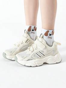 5 Pairs Kids/Toddler Boys' Mid-Calf Socks, Mesh Design, White, Blue, Gray, Khaki, Multi-Color, Contrast Color, Patchwork, Cartoon Dog, Letter, Dot Print, Cute, Minimalist Style, Spring/Summer, Versatile, Suitable For Students, Daily Wear, Pair With Casual/Sports Shoes, Dress Shoes - Multicolor - View 3