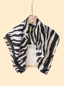 1pc Zebra Pattern Printed 70cm Small Scarf, Women Casual Simple Decoration Waistband Headband Hair Accessory Fashion Neckerchief For Dress - Đen và trắng - Xem 3