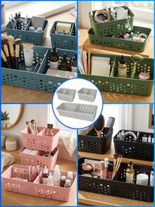 Kit 3 Cesto Organizador Rattan c/ Divisória Removível Armário Lavanderia Gaveta Lavabo Cômoda Dois Tamanhos - Preto - Visão 7