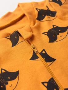 Baby Jumpsuit In Printed Suedine Fabric With Zipper (Newborn/Small/Medium/Large) - Mustard Yellow - View 2