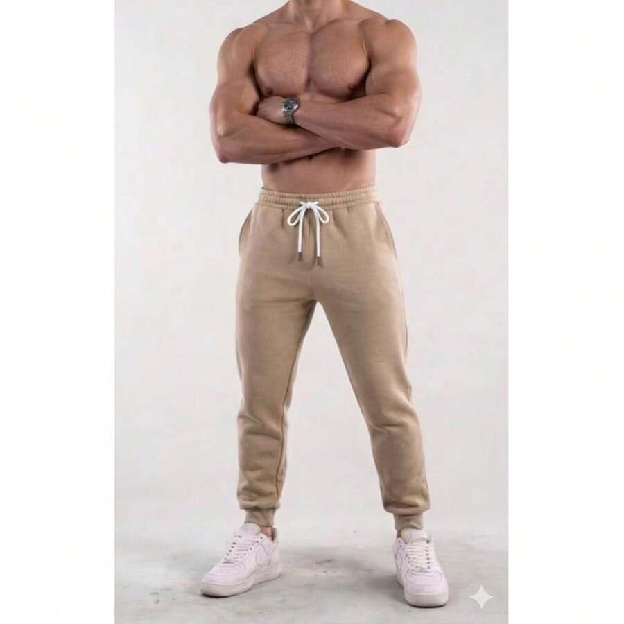 Men's Sweatpants, Winter Fashion, Cold Weather - Men's Beige Sweatpants - View 1