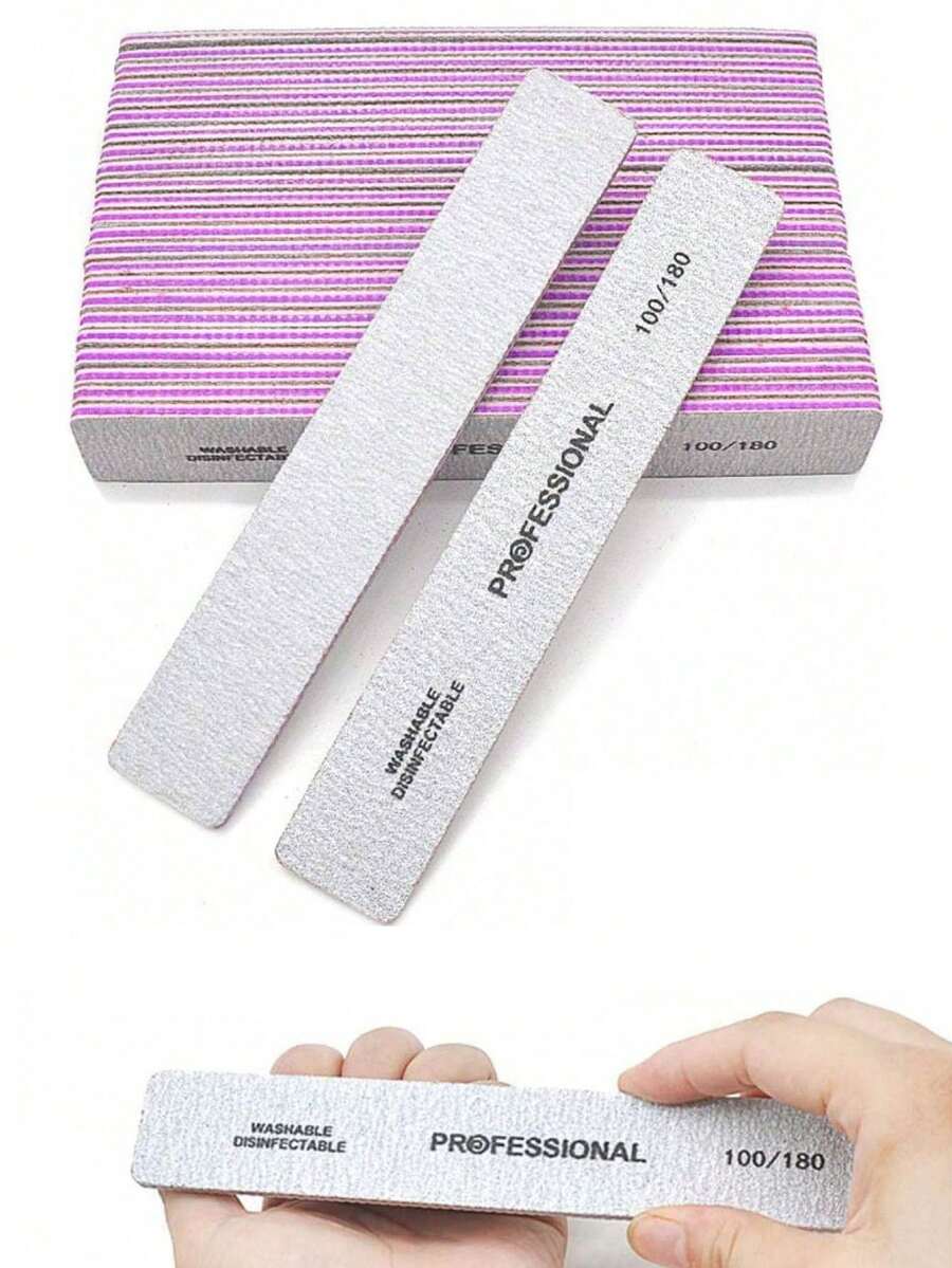 Bộ 25/50 dũa móng tay hình chữ nhật chuyên nghiệp, bao gồm dũa móng tay độ nhám 80/80 và 100/180. - Xám - Xem 1