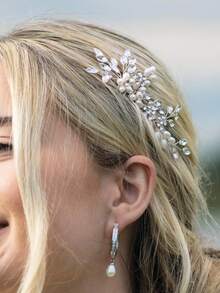 European And American Cross-Border Faux Pearl & Rhinestone Hair Comb, Elegant Bridal Headpiece, Fashion Hair Accessory Wholesale,Summer,Beach,Wedding - Silver - View 3