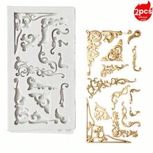 2pcs European Style Embossed Silicone Molds, Suitable For Resin, Plaster, Clay Crafts And Home Decor For Various Festivals - 2 Gray Molds - Small Ancient Flower - View 2