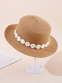 1pc Kids Girls' Daisy Decor Breathable Wide Brim Sun Hat, Children's Summer UV Protection Hat - Daisy - View 6