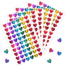 300pcs Of Holographic Heart Stickers In 5 Sheets, Featuring Glittery Small Hearts That Are Self-Adhesive. Perfect For Valentine'S Day Decorations, Reward Charts, Scrapbooking Projects, And Planners - Multicolor - View 3