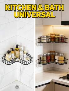 [Durable Black Shower Shelf] 2pcs Modern Sleek Bathroom Corner Storage Racks, Multi-Compartment Wall-Mounted Bathroom Organizer, Rust-Proof Sturdy Corner Shelves For Shampoo, Conditioner, And Cosmetics,No-Drill Adhesive Installation Shower Caddy, - Multicolor - View 5