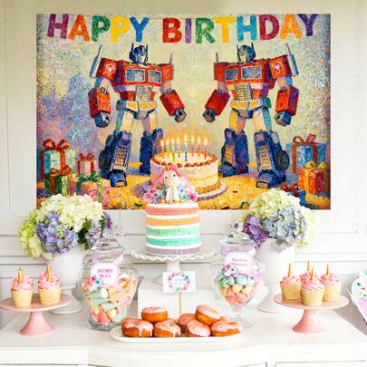 Bộ đồ dùng trang trí tiệc sinh nhật chủ đề Transformers Cybertron Heroes, phông nền trang trí vui nhộn, phông nền chụp ảnh hoạt hình anime, phông nền trang trí tiệc sinh nhật di động, Kích thước: 82.7*59.1/59.1*39.4/39.4*29.5 inch