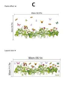 3 Rustic Watercolor Floral Waistline Wall Stickers, Dandelion / Wildflower, Bee And Butterfly Patterns, Waterproof Self-Adhesive PVC Stickers, Freely Combinable, DIY Decorative Decals For Bathroom, Kitchen, And Bedroom Baseboards - Wall Stickers - View 11