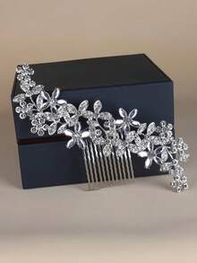 Retro Alloy Rhinestone Hair Comb, Elegant Bridal Headpiece For Wedding Party Updo - Silver - View 1