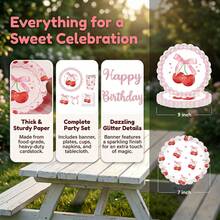 Bộ đồ ăn dùng một lần 80 món hình quả anh đào hoạt hình này dành cho tiệc mừng em bé bao gồm 20 đĩa ăn tối, 20 đĩa tráng miệng, 20 cốc giấy và 20 khăn ăn. Bộ đồ ăn dùng một lần tiện lợi này rất phù hợp cho cắm trại, dã ngoại, tiệc nướng ngoài trời, đám cưới và tiệc sinh nhật. - Nhiều màu - Xem 4