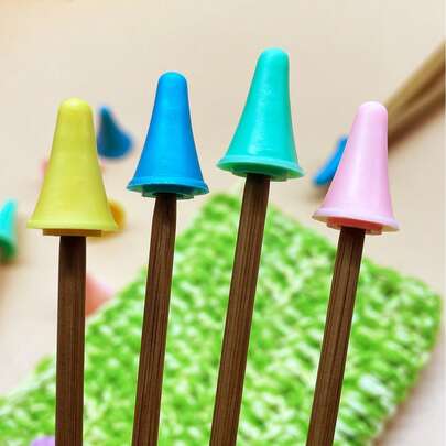 【彩色针帽】手工编织硅胶针帽，防止针眼，保护毛衣针、毛线，DIY防滑针帽工具，有大小号可选，多种颜色（粉色、蓝色、绿色、黄色）可选，适用于大多数针型。