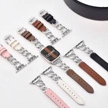 1条创意金属拼接软皮黑色表带，兼容苹果手表表带45mm、44mm、41mm、40mm、49mm、42mm、38mm - 黑色 - 查看 2