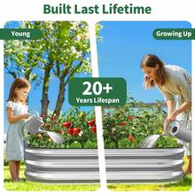 Kesfitt Raised Garden Bed, 4x2x1 FT Galvanized Steel Metal Raised Garden Bed, Oval Open-Bottom Design, 12-Inch Deep For Outdoor Vegetable & Herb Gardening, Forest Green - Silver - 查看 9