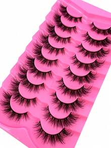 9 pares de pestañas postizas de visón 3D suaves y esponjosas, pestañas artificiales de visón rizado hechas a mano, pestañas naturales y gruesas, extensiones de pestañas color rosa rojo - Negro - Ver 5