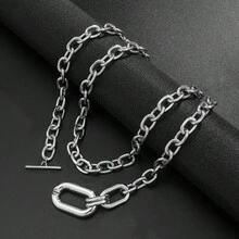 1 chiếc dây chuyền bạc kim loại tối giản, thời trang, dây xích dày nhiều lớp sáng tạo, phù hợp cho tiệc tùng và đeo hàng ngày. - Bạc - Xem 5