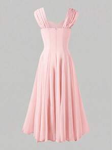 Vestido largo de verano elegante y casual para mujer, vestido plisado romántico para boda, fiesta y ocasiones, color rosa - Rosa - Ver 8