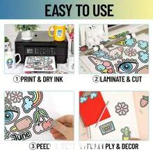 10 piezas - Hojas de pegatinas de vinilo brillante - Tamaño A4 (21 x 29,7 cm), autoadhesivas, impermeables, compatibles con impresoras de inyección de tinta y láser - Blanco - Ver 6