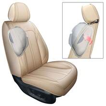 JDWBT Coprisedili Auto Universali per FIAT Panda, 500L, 500X, Tipo, Bravo, Linea, Stilo, Lancia Ypsilon, Fodere Sedili Auto Set Completo Pelle PU Premium, Traspirante e Morbida, Compatibili Airbag, Impermeabile - Beige - Visualizzare 5
