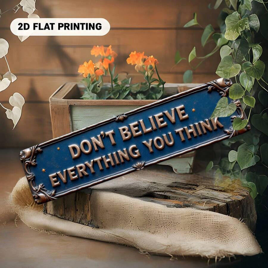 2D Flat Metal Sign, An Interesting Wall-Mounted Metal Decor With Ornate Frame With Text, Stars And Blue Background, Suitable For Bar, Living Room, Dining Room, Hotel, Bedroom - A - View 1
