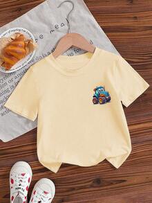Camiseta de manga corta con cuello redondo y estampado gráfico informal para niño, top de verano - Albaricoque - Ver 6