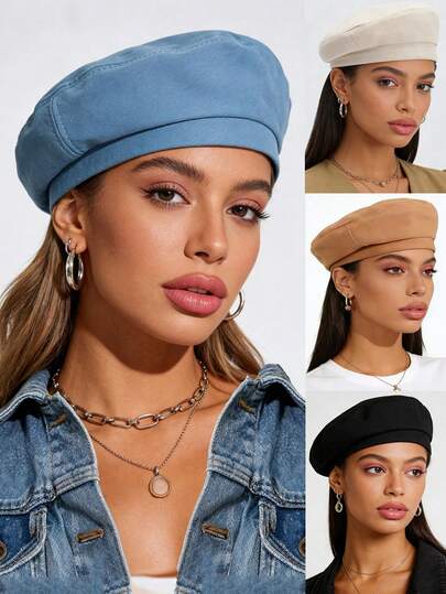 1pc Solid Color Newsboy Cap, Beret Hat, Minimalist Design, Soft Fabric, Women's Hat, Fashionable For Spring & Autumn