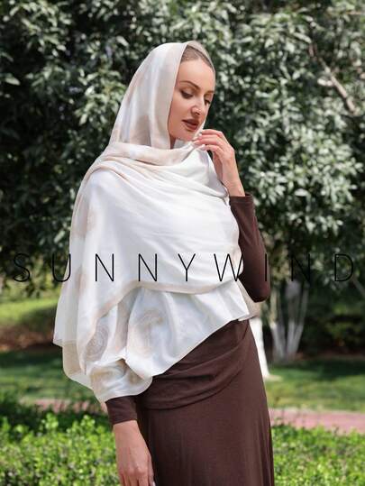 1pc Women's White Cashew Flower Pattern Polyester Casual Versatile Suitable For Outdoor Sports And Daily Use