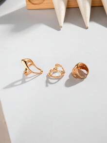 3件套简约不对称几何开口戒指套装，锌合金材质，适合女性日常叠戴，礼品 - 28293-G-EP - 查看 7