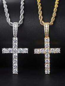 Dây chuyền mặt thánh giá vàng/bạc - Tự chọn | Trang sức dây chuyền phong cách hip hop đính đá Zirconia lấp lánh, phù hợp cho cả nam và nữ. - Nhiều màu - Xem 1