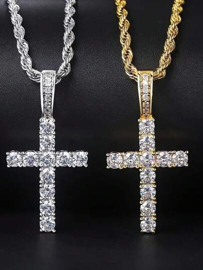 Dây chuyền mặt thánh giá vàng/bạc - Tự chọn | Trang sức dây chuyền phong cách hip hop đính đá Zirconia lấp lánh, phù hợp cho cả nam và nữ.
