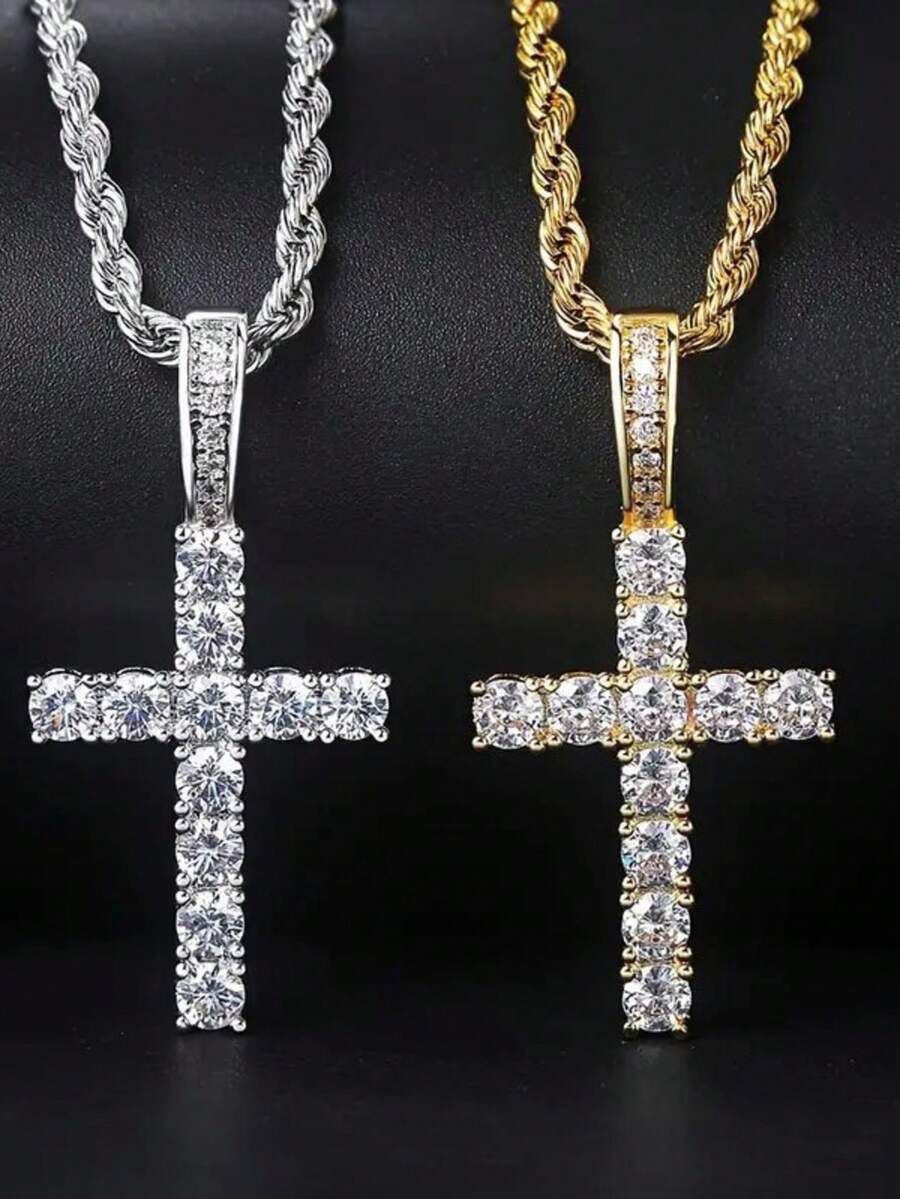 Dây chuyền mặt thánh giá vàng/bạc - Tự chọn | Trang sức dây chuyền phong cách hip hop đính đá Zirconia lấp lánh, phù hợp cho cả nam và nữ. - Nhiều màu - Xem 1