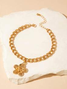 1 pezzo Cavigliera minimalista e versatile in lega di zinco con catena spessa e pendente a fiore a 5 petali, adatta come regalo per le donne in vacanza al mare - 29834-ank-G-9 - Visualizzare 4