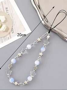 1pc Fashionable Beaded Dreamy Blue Crystal Star Hanging Chain, Suitable For Phone, Camera, Earphone, Personalized Accessory Decoration Gift - Blue Plus Transparent - View 2