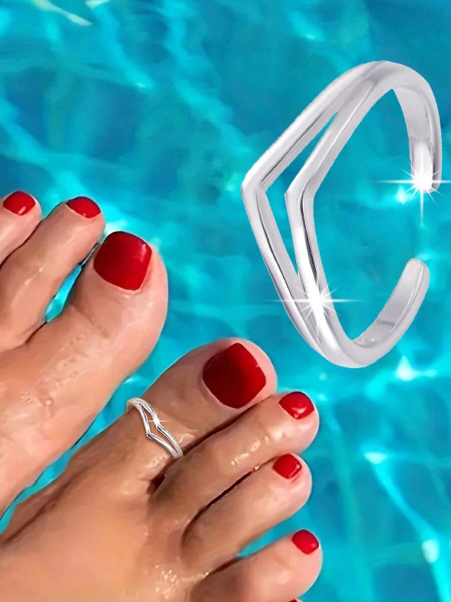 1 chiếc nhẫn ngón chân hình chữ V tối giản, thời trang bằng bạc Sterling S925, phù hợp cho lễ Halloween, phong cách đường phố thường ngày, có thể điều chỉnh kích thước, dành cho cả nam và nữ.