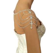 Multi-Layer Rhinestone Heart Shoulder Chain -Wedding Back Chain For Bride,Crystal Shoulder Body Chain For Women Prom Evening Dress Accessories - Silver - View 4